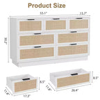 Commode 7 tiroirs en rotin pour chambre, meuble TV en rotin style ferme avec 7 tiroirs de rangement, organisateur polyvalent moderne pour chambre, entrée
