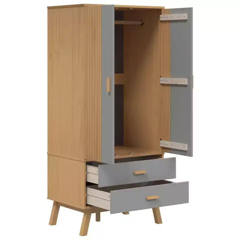 vidaXL Armoire gris et marron en bois de pin massif, bois d'ingénierie