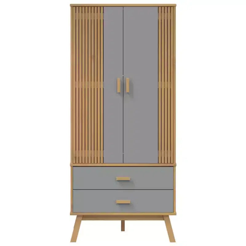 vidaXL Armoire gris et marron en bois de pin massif, bois d'ingénierie