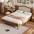 FAMYYT Lit plateforme queen size en bois avec tête de lit en rotin naturel et support à lattes en bois, assemblage facile