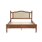 FAMYYT Lit plateforme queen size en bois avec tête de lit en rotin naturel et support à lattes en bois, assemblage facile
