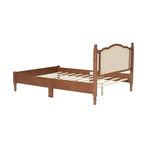 FAMYYT Lit plateforme queen size en bois avec tête de lit en rotin naturel et support à lattes en bois, assemblage facile