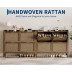 Meuble à chaussures étroit en rotin GustoWave avec 4 tiroirs basculants, marron