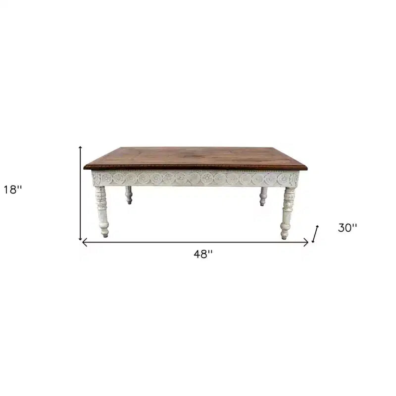 HomeRoots Table basse en bois massif marron et ivoire 48 po