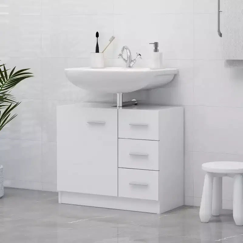 vidaXL Meuble sous-vasque blanc Bois d'ingénierie Moyen Meuble de salle de bain sous-vasque