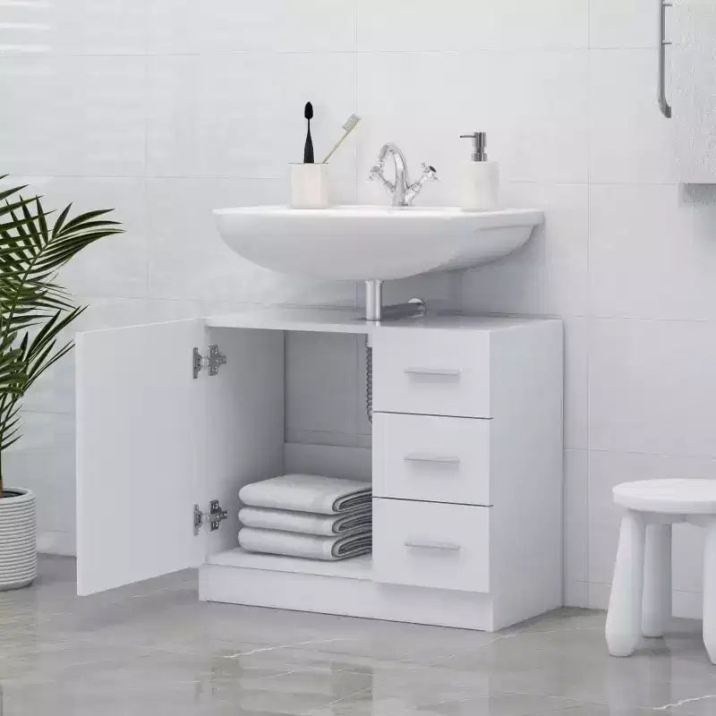 vidaXL Meuble sous-vasque blanc Bois d'ingénierie Moyen Meuble de salle de bain sous-vasque