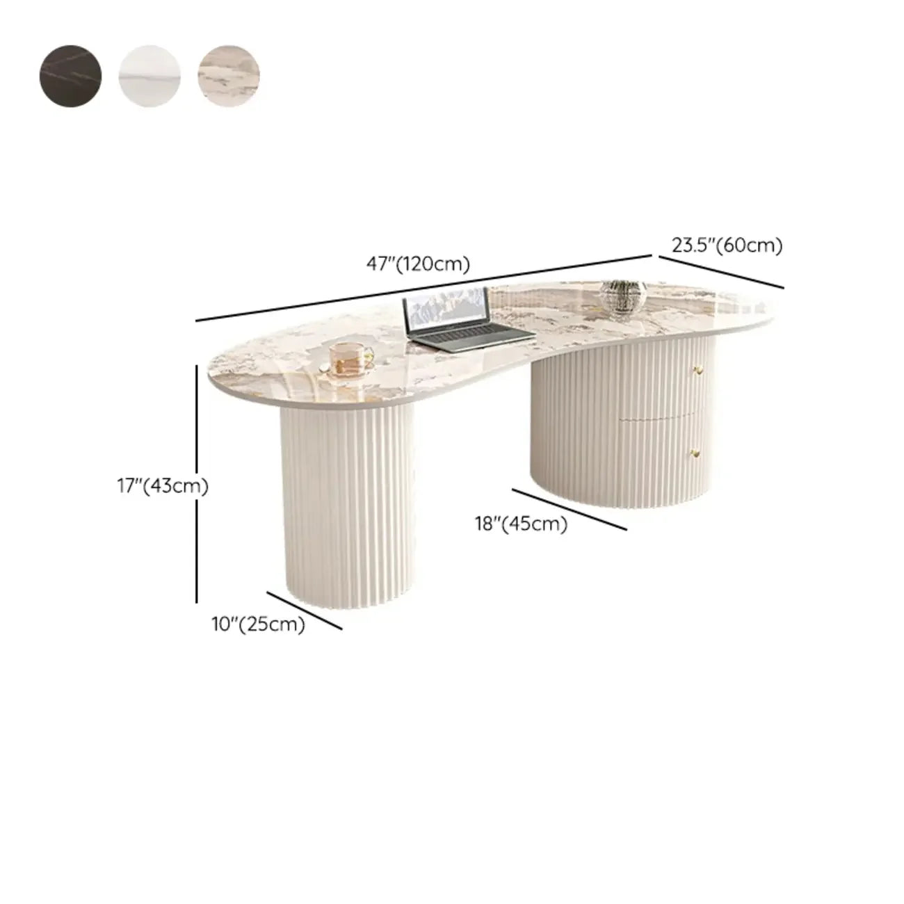 Table basse ovale standard minimaliste blanche avec 2 tiroirs