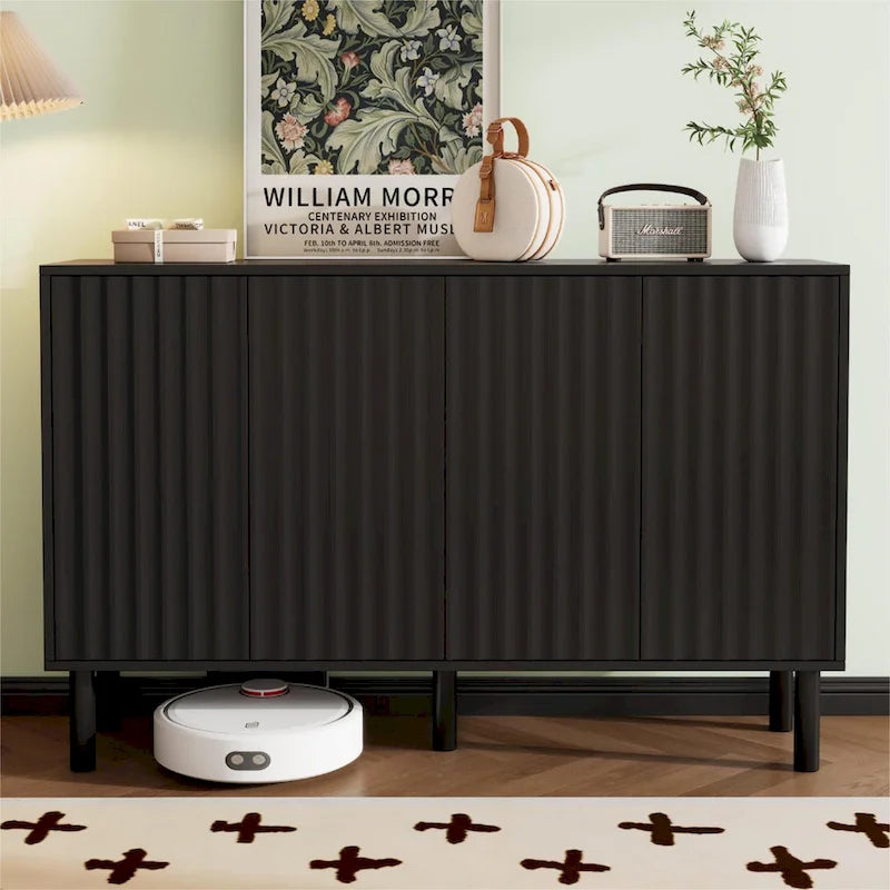 Meuble à chaussures minimaliste avec 5 pieds en bois massif et portes cannelées