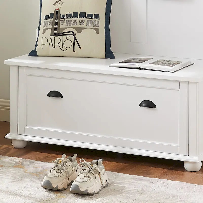 Meuble d'entrée classique moderne avec banc porte-chaussures et patères pour le rangement suspendu