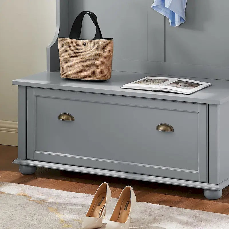 Meuble d'entrée classique moderne avec banc porte-chaussures et patères pour le rangement suspendu