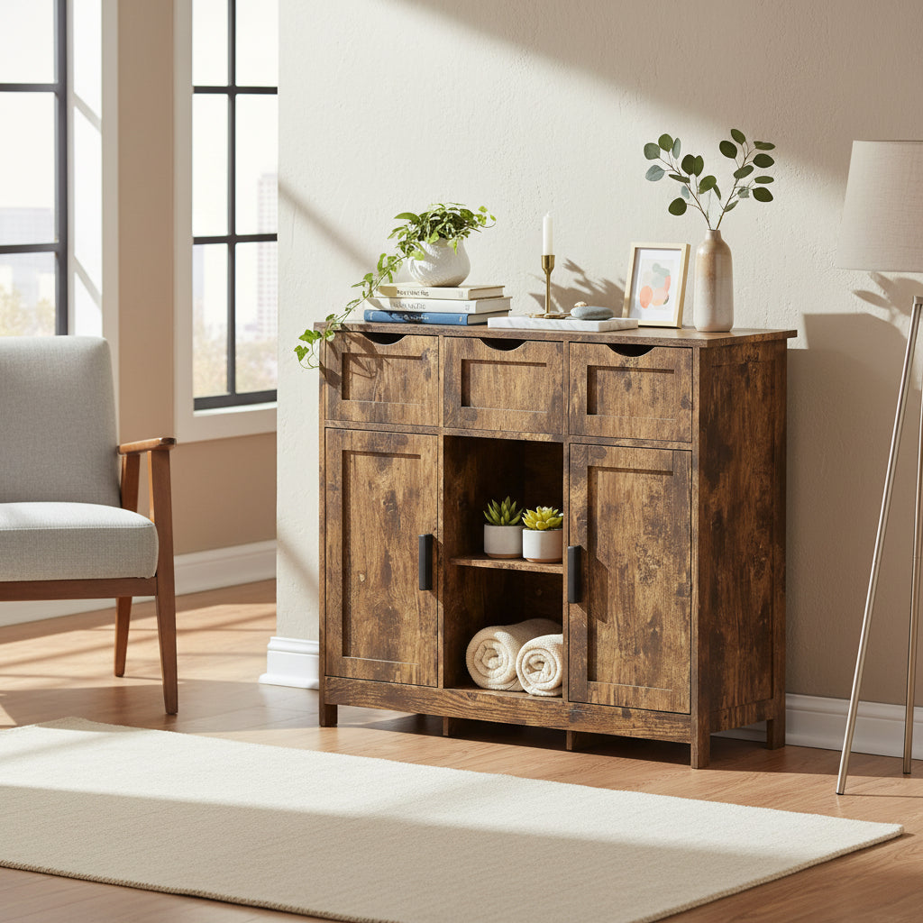 Meubles de rangement, meuble de rangement en bois avec tiroirs et étagères, armoire d'appoint pour salon, chambre, salle de bain