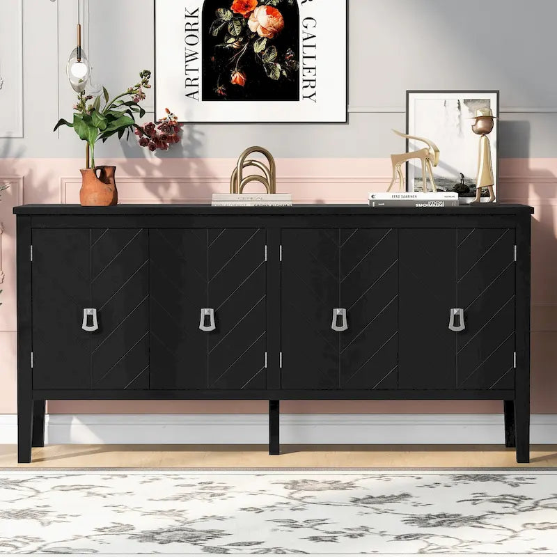 Buffet quatre portes avec motifs de lignes géométriques