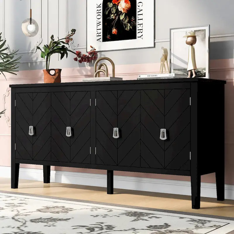 Buffet quatre portes avec motifs de lignes géométriques