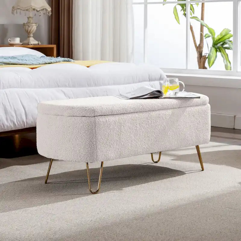 Banc de rangement ottoman ovale avec pieds dorés par - 39.37L x 15.75l x 15.50H