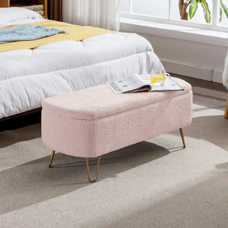 Banc de rangement ottoman ovale avec pieds dorés par - 39.37L x 15.75l x 15.50H