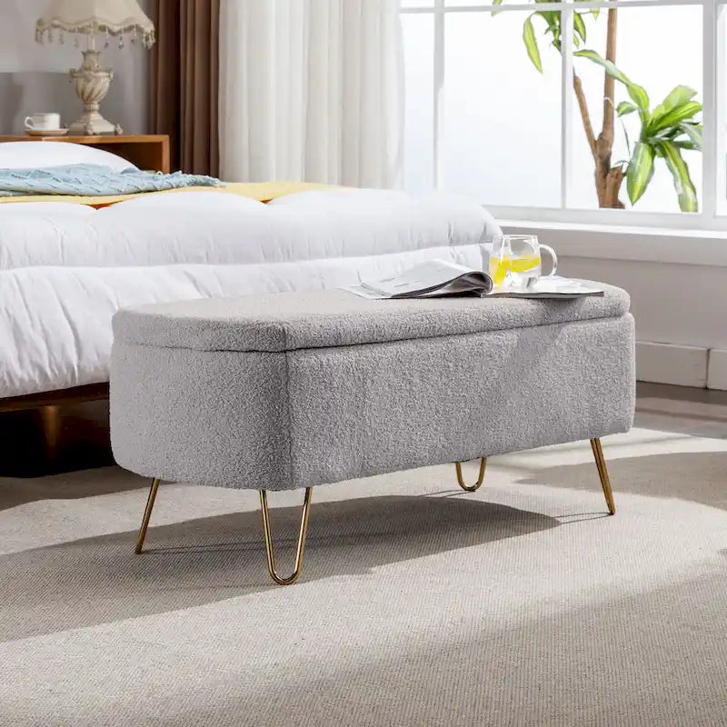 Banc de rangement ottoman ovale avec pieds dorés par - 39.37L x 15.75l x 15.50H