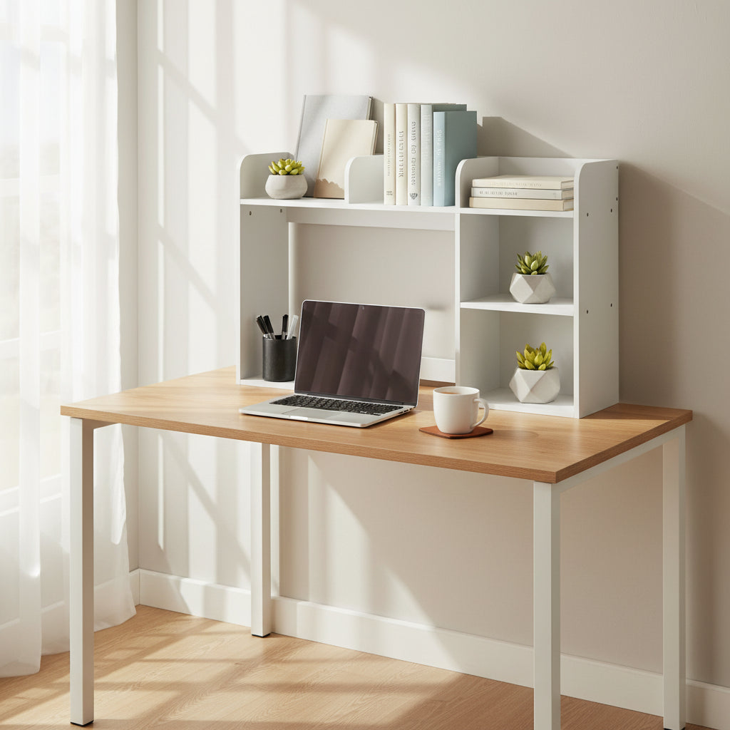 Furinno Classic Desktop Bookshelf Storage Hutch, Desk Organizer with 5 Shelves, White
