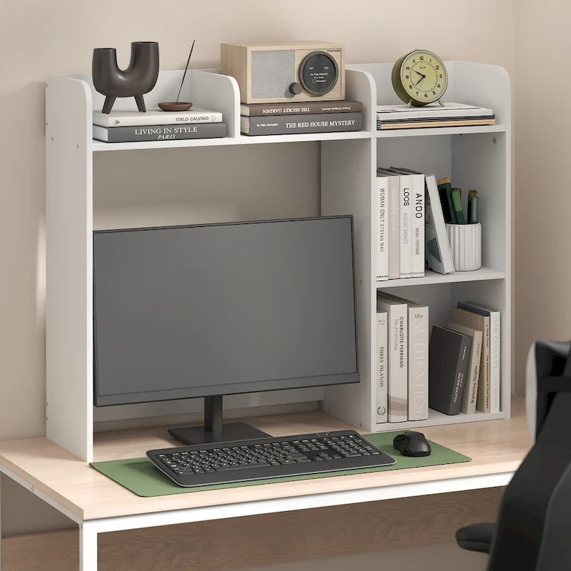 Étagère de Rangement de Bureau Classique, Organisateur de Bureau avec 5 Étagères, Blanc