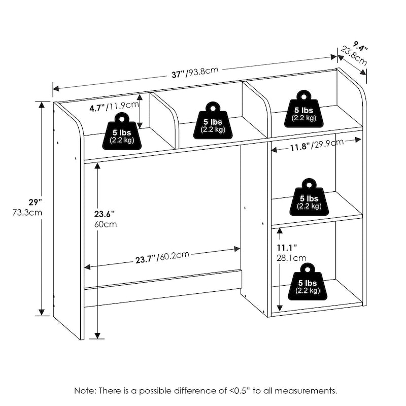 Étagère de Rangement de Bureau Classique, Organisateur de Bureau avec 5 Étagères, Blanc