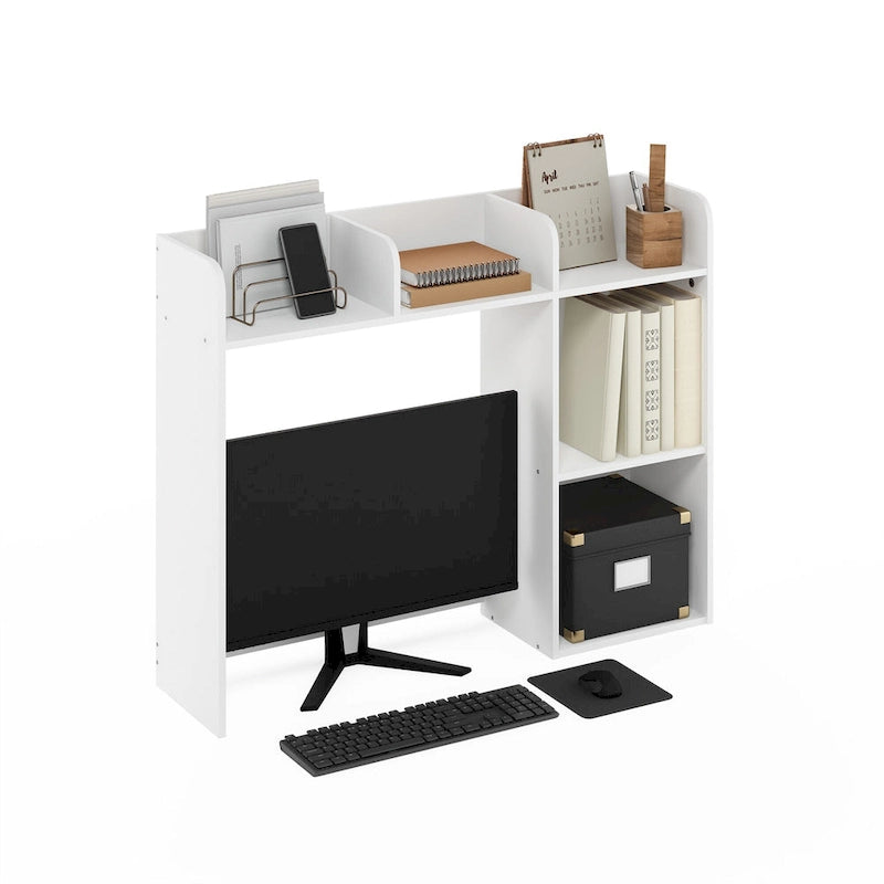 Étagère de Rangement de Bureau Classique, Organisateur de Bureau avec 5 Étagères, Blanc