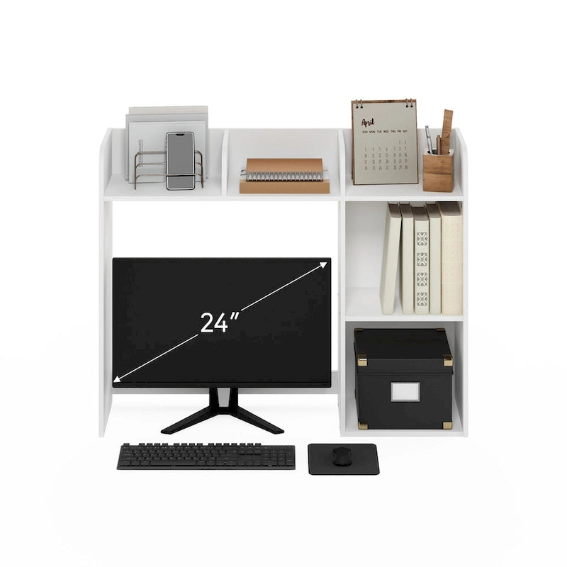 Étagère de Rangement de Bureau Classique, Organisateur de Bureau avec 5 Étagères, Blanc