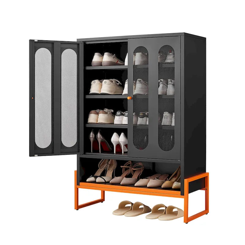 Meuble à chaussures double face de 1,80 m de haut avec cloisons mobiles à double couche et base creuse, conception anti-humidité et antisismique
