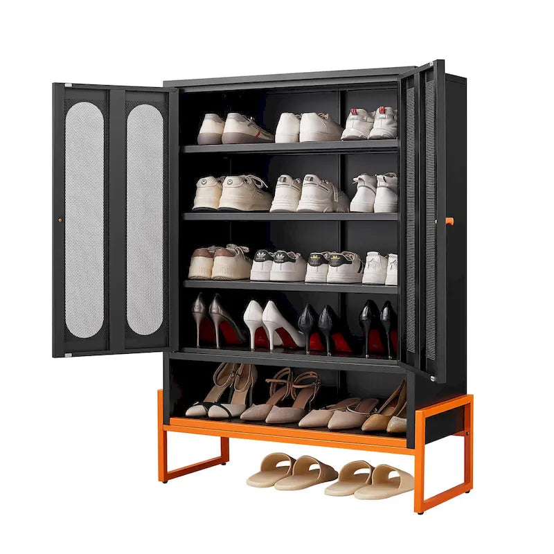 Meuble à chaussures double face de 1,80 m de haut avec cloisons mobiles à double couche et base creuse, conception anti-humidité et antisismique