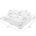 Canapé d'angle modulable Sophia 84 W en velours côtelé et méridienne en peluche