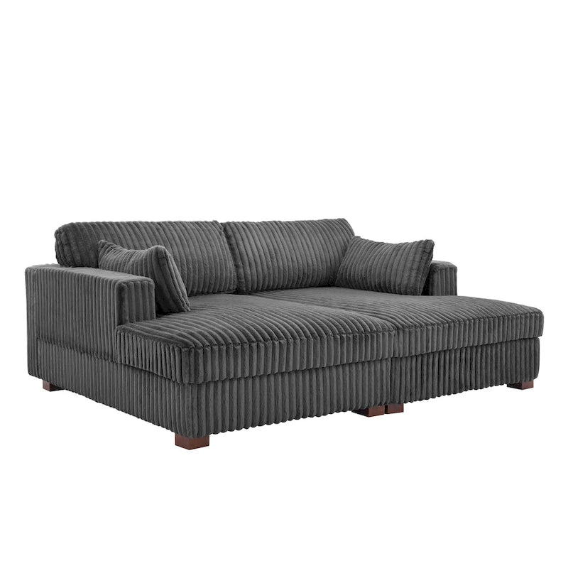 Canapé d'angle modulable Sophia 84 W en velours côtelé et méridienne en peluche