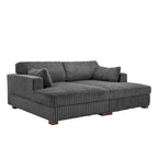 Canapé d'angle modulable Sophia 84 W en velours côtelé et méridienne en peluche