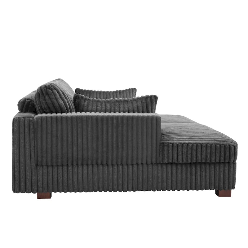 Canapé d'angle modulable Sophia 84 W en velours côtelé et méridienne en peluche