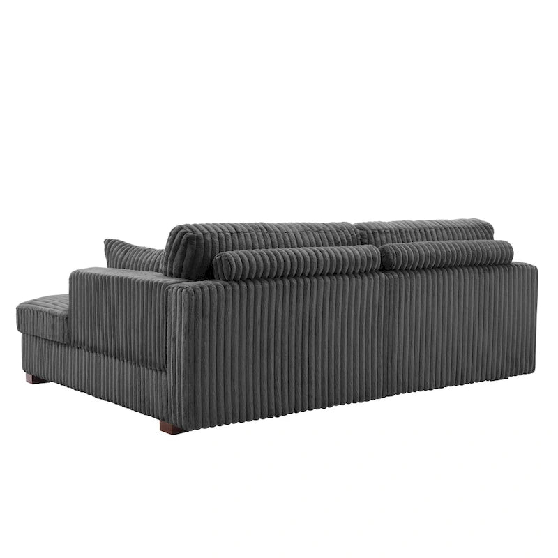 Canapé d'angle modulable Sophia 84 W en velours côtelé et méridienne en peluche