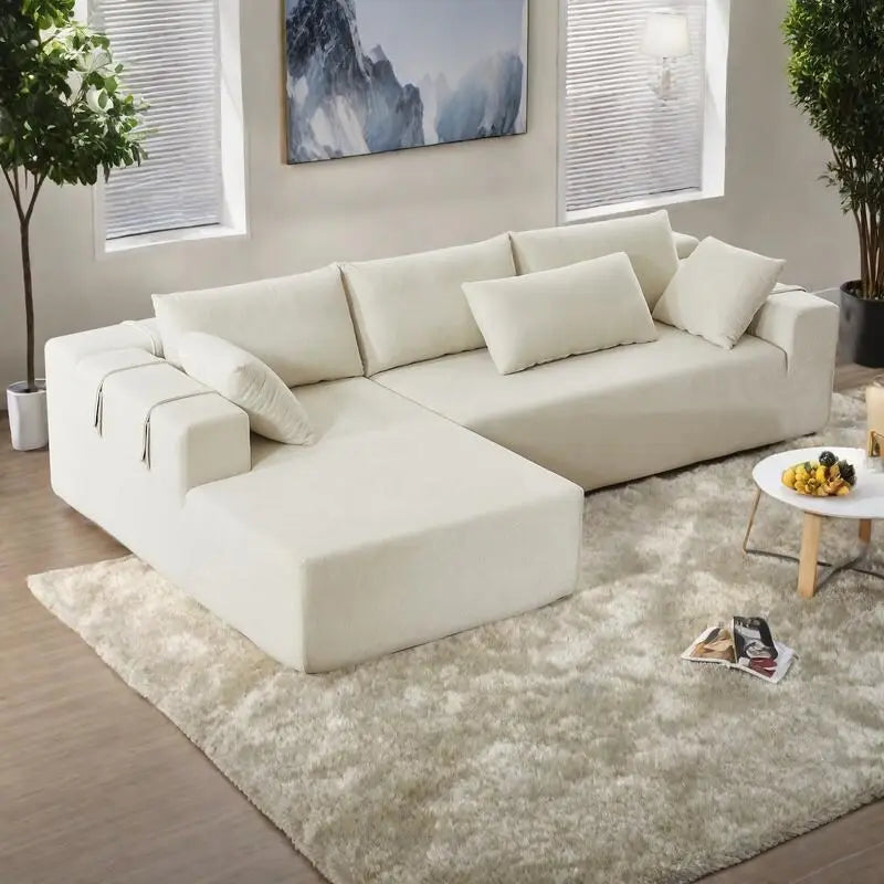 Canapé d'angle modulaire en chenille 108 places avec 6 coussins, méridienne réversible