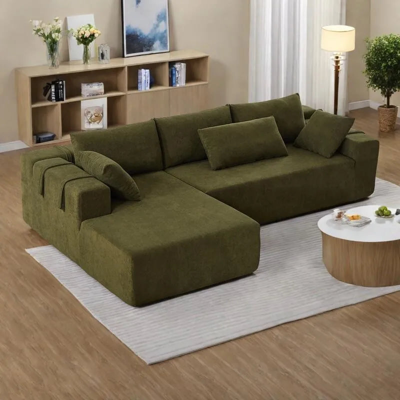 Canapé d'angle modulaire en chenille 108 places avec 6 coussins, méridienne réversible