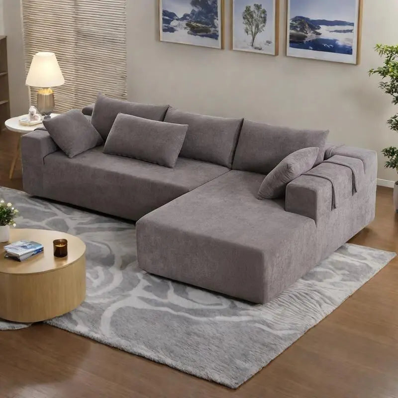 Canapé d'angle modulaire en chenille 108 places avec 6 coussins, méridienne réversible