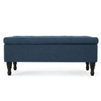 Banc ottoman de rangement, 41 po, en tissu bleu marine capitonné