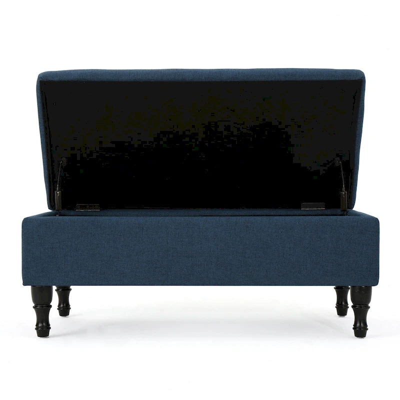Banc ottoman de rangement, 41 po, en tissu bleu marine capitonné