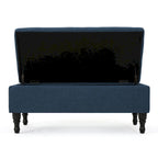 Banc ottoman de rangement, 41 po, en tissu bleu marine capitonné