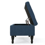 Banc ottoman de rangement, 41 po, en tissu bleu marine capitonné