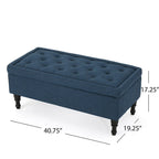 Banc ottoman de rangement, 41 po, en tissu bleu marine capitonné