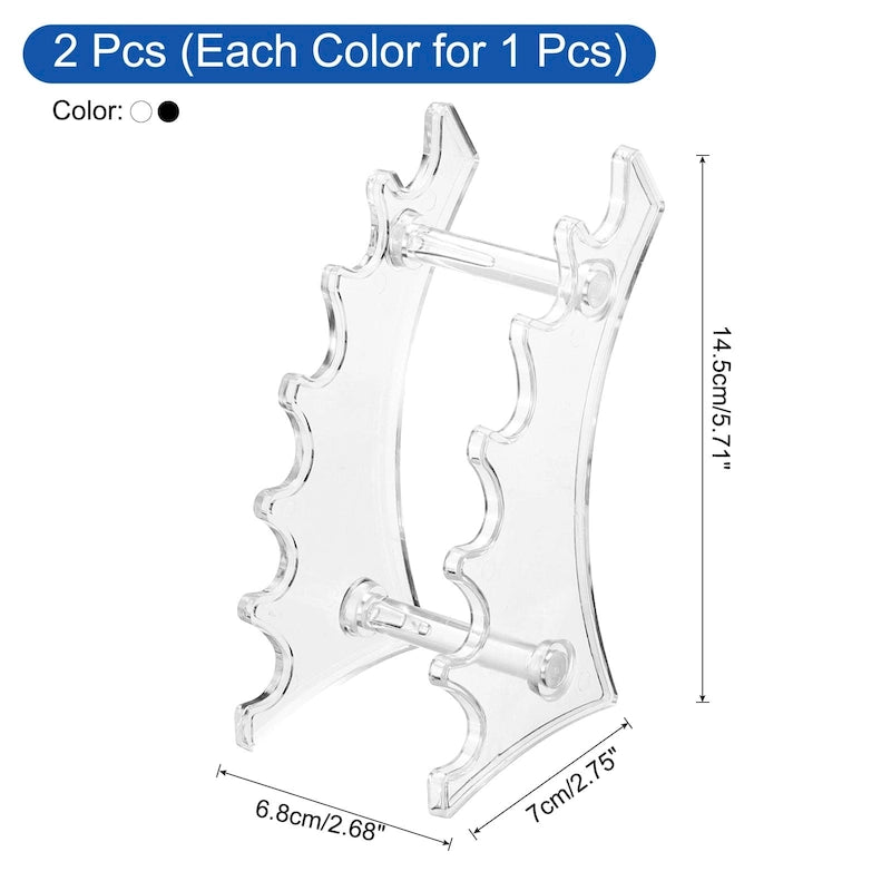2 porte-stylos, support de présentation de stylo vertical et horizontal à 6 fentes, transparent/noir - Noir, transparent - 17,5 cm x 7 cm