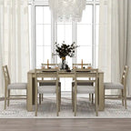 Ensemble de meubles en bois 7 pièces, ensemble de table de cuisine extensible avec rallonge et 2 tiroirs, 6 chaises de salle à manger rembourrées