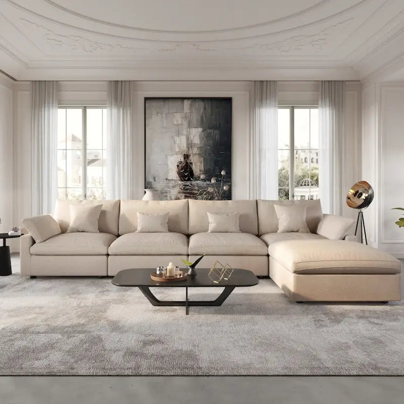 Canapé modulable Cloud avec ottoman, canapé d'angle minimaliste en tissu mélangé de lin pour salon, kaki