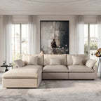 Canapé modulable Cloud avec ottoman, canapé d'angle minimaliste en tissu mélangé de lin pour salon, kaki