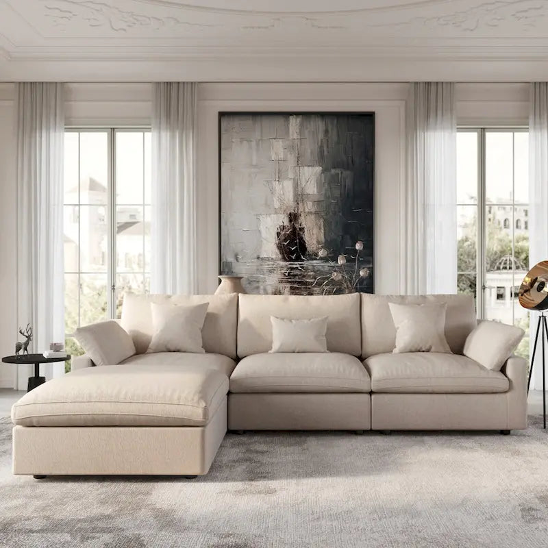 Canapé modulable Cloud avec ottoman, canapé d'angle minimaliste en tissu mélangé de lin pour salon, kaki