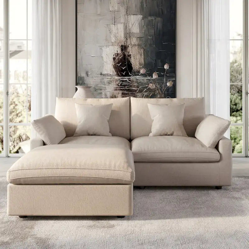 Canapé modulable Cloud avec ottoman, canapé d'angle minimaliste en tissu mélangé de lin pour salon, kaki