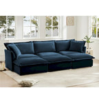 Canapé d'angle 3 places 120 Chenille avec 3 poufs