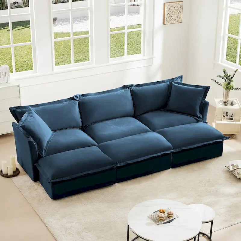 Canapé d'angle 3 places 120 Chenille avec 3 poufs