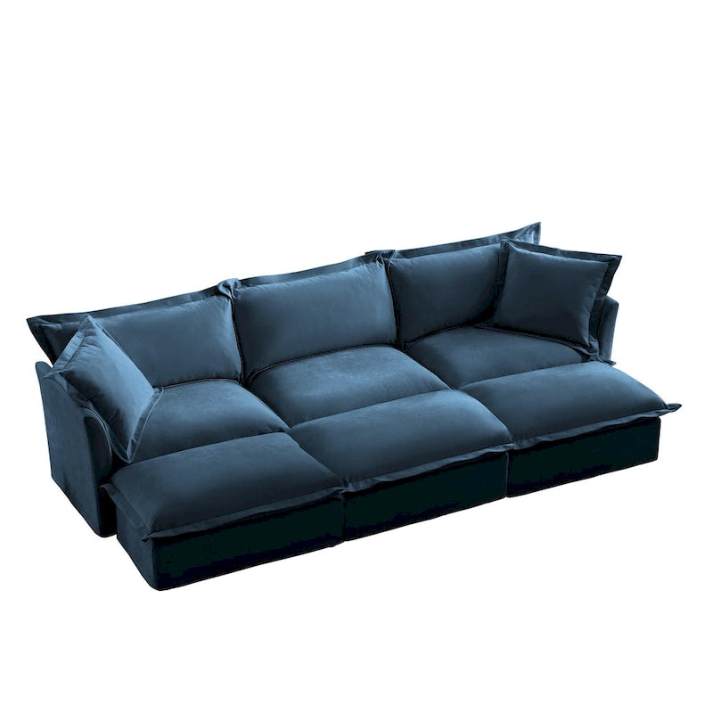 Canapé d'angle 3 places 120 Chenille avec 3 poufs