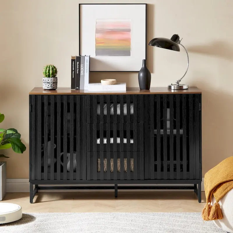 Meuble de rangement moderne avec 3 tiroirs et 4 étagères pour salon, chambre
